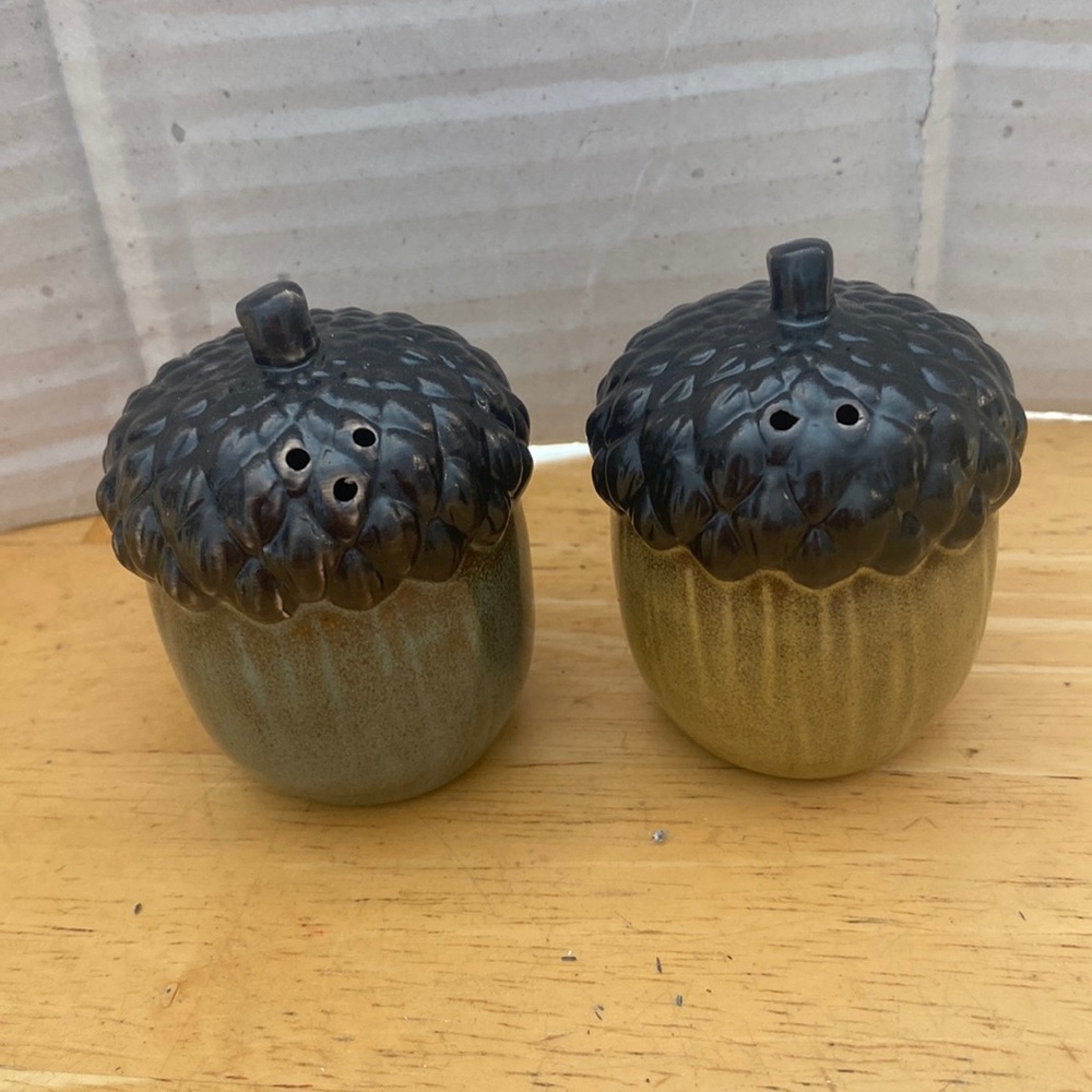 Acorn salt and pepper. Use as decoration or salt & pepper about 2 1/2 in tall.